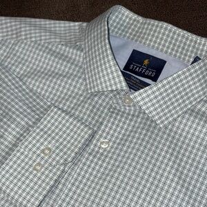 Stafford Travel Fitted XL Green & Blue Plaid Long Sleeve Dress Shirt